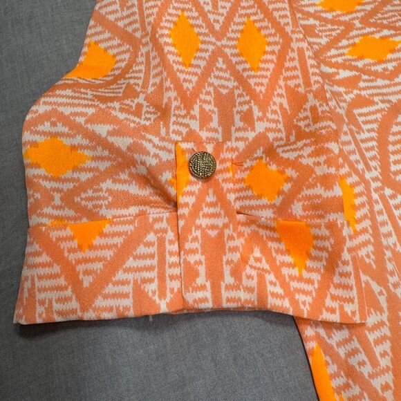 Anthropologie Everly Orange White Shift Dress Womens Medium Geometric Lined USA - Picture 5 of 11